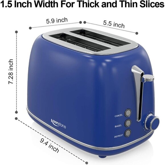 2 Slice Stainless Dark blue Steel Toaster Retro with 6 Bread Shade Settings - Picture 3 of 7